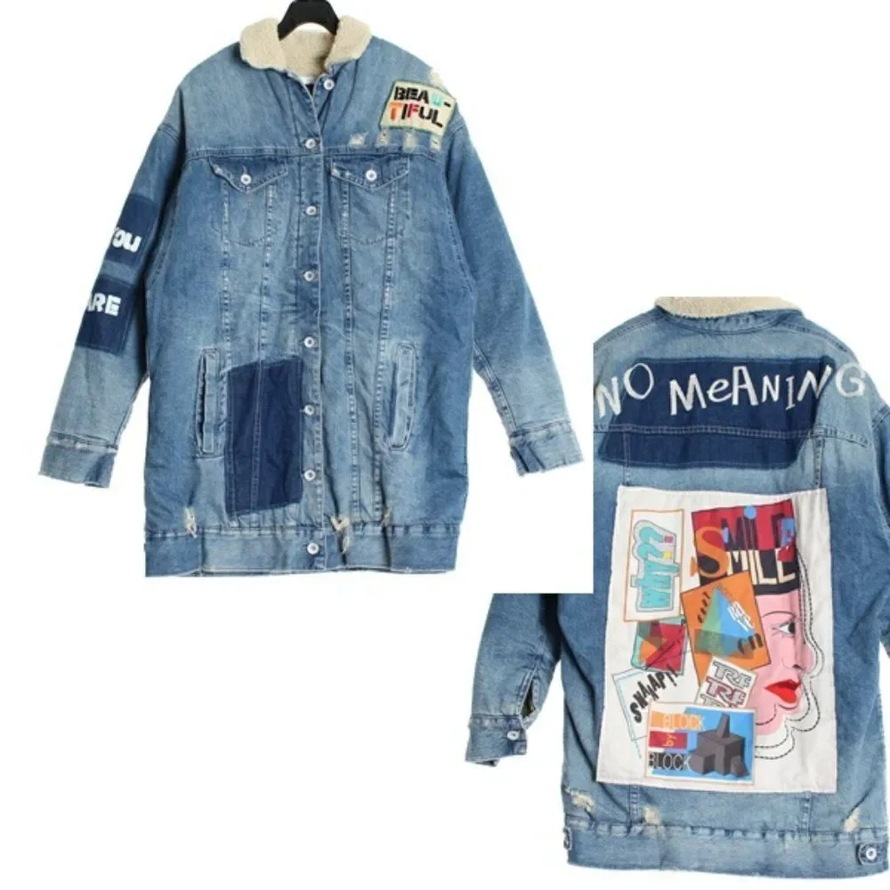 ZARA EMBROIDERED DENIM JACKET COAT